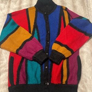 Vintage 80s 90s Geraldine Peterson Colorful Knit Sweater